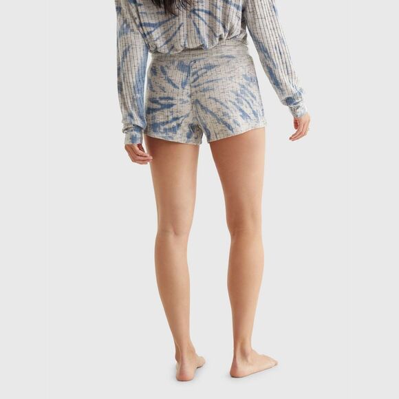 Lucky Brand Women Ivory/Navy Tie Dye Viscose Knit Rib Drawstring Shorts Size L - Picture 2 of 4